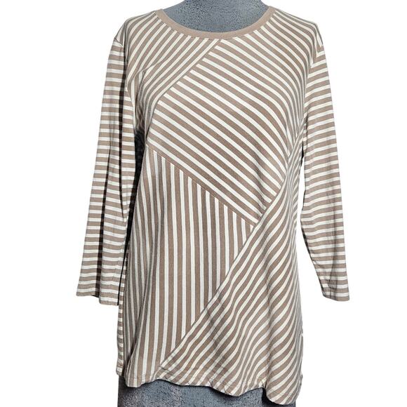 Cream Striped Cotton Blend Tee Size Small - Picture 1 of 3